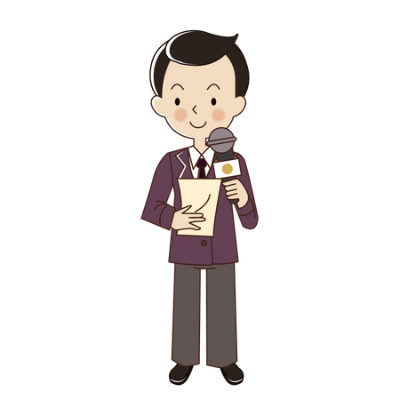 Man news reporter with microphone and script paper  Illustration