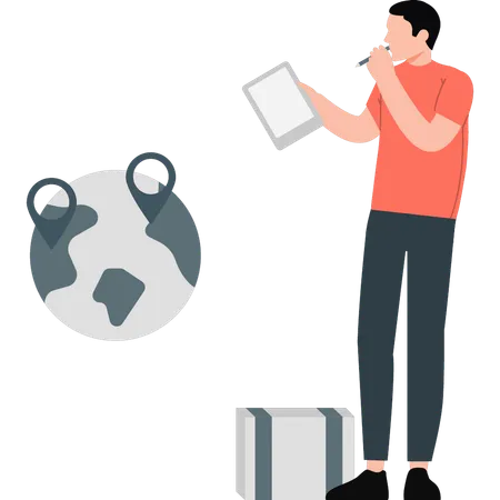 Man note down delivery location  Illustration