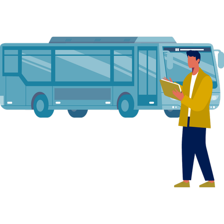 Man noting bus timing in calendar  Illustration