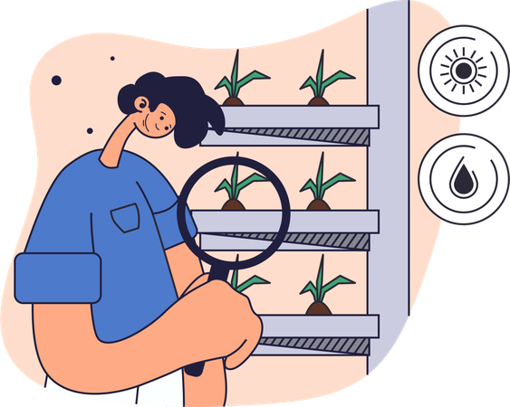 Man observes growth of plants carefully  Illustration