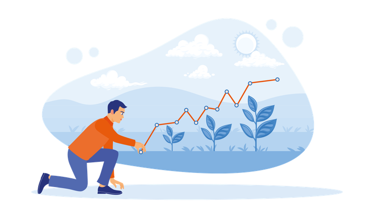 Man observes plant growth using growth chart  Illustration