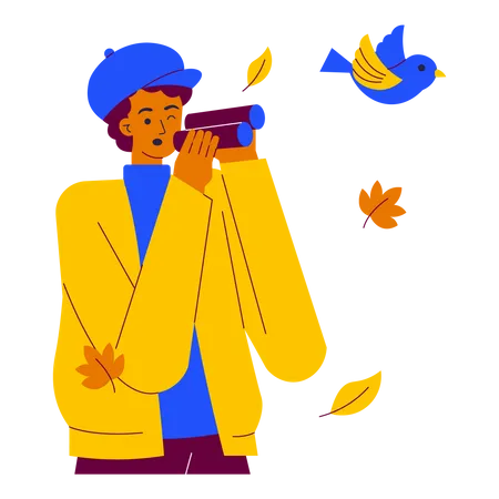 Man Observing bird  Illustration