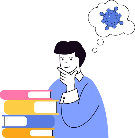 Man obtaining knowledge from books  Illustration