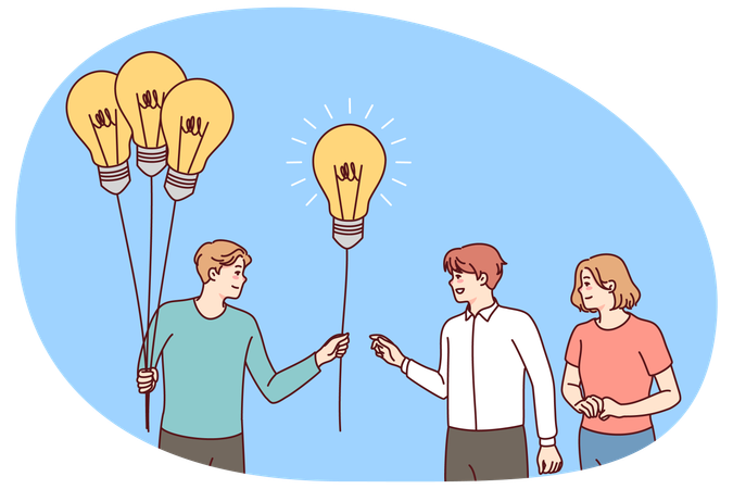 Man offer lightbulbs to people  Illustration