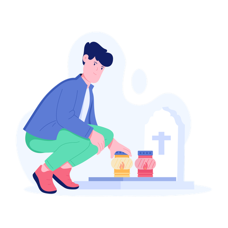 Man offering Memorial Candles  Illustration