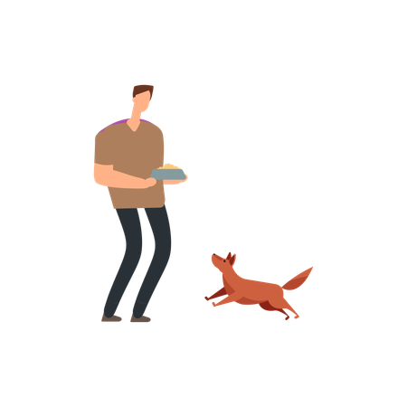 Man offers meal to dog  Illustration