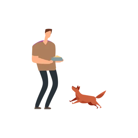 Happy Man With Dog In Daily Routine People And Cute Lovely Pets Cartoon Vector Characters Isolated Lifestyle Activity Everyday Stroll With Pet Illustration Illustration