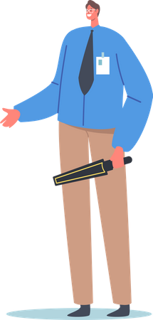 Man Officer Checkpoint Inspector with Metal Detector Illustration