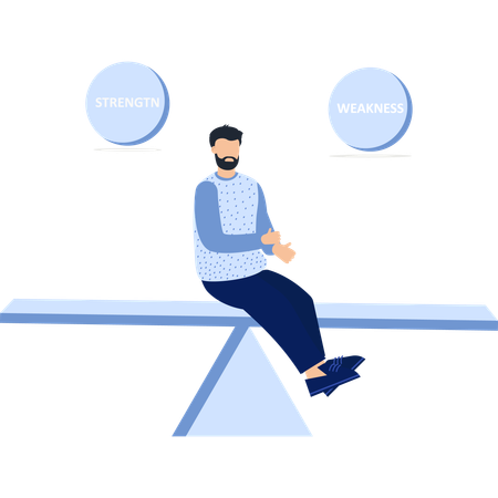 Man on a Seesaw Balancing Strengths and Weaknesses  Illustration