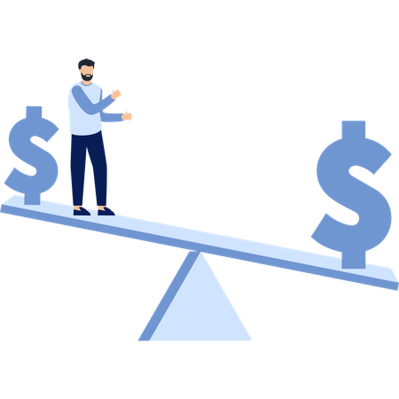 Man on a Seesaw with Dollar Signs Business and Finance  Illustration