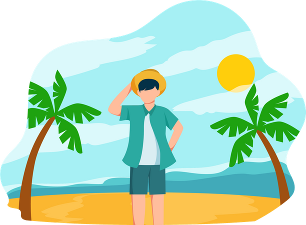 Man on beach  Illustration