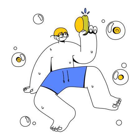 Man On Beach Throws Rock At Coins  Illustration