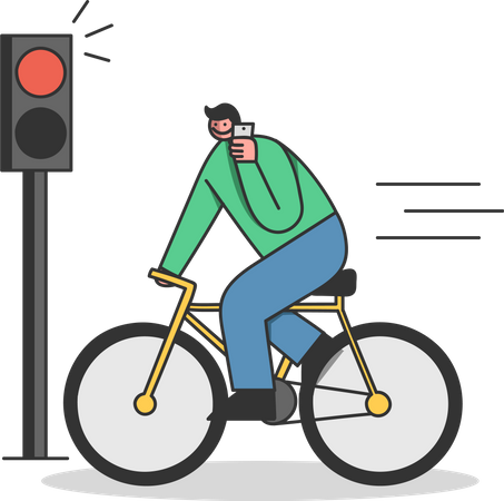 Man on bicycle riding on red light  Illustration