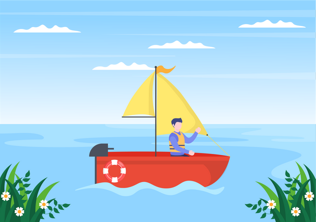 Man on boat Illustration