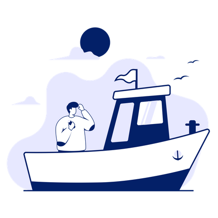 Man on boat  Illustration