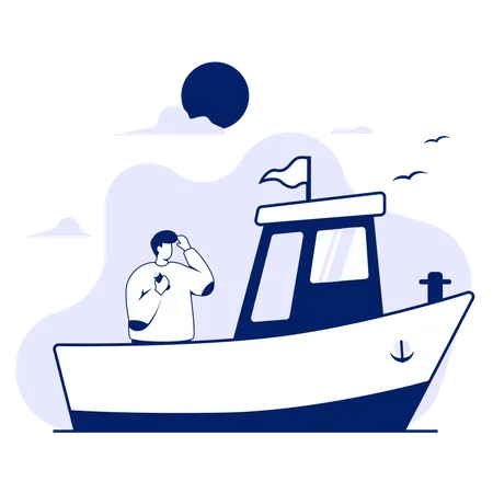 Man on boat Illustration