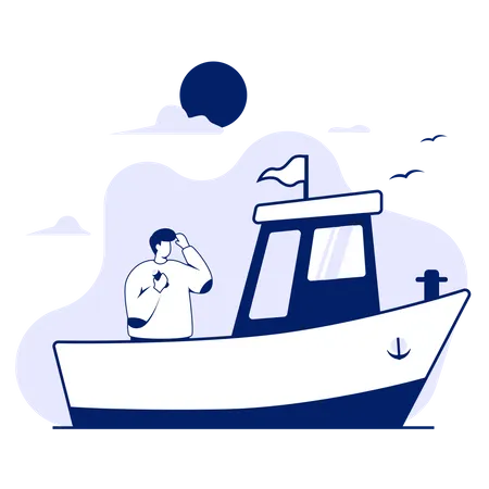 Man on boat  Illustration