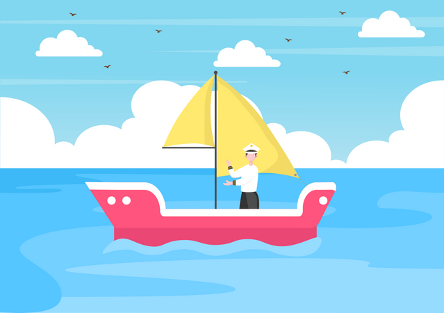 Man on boat  Illustration