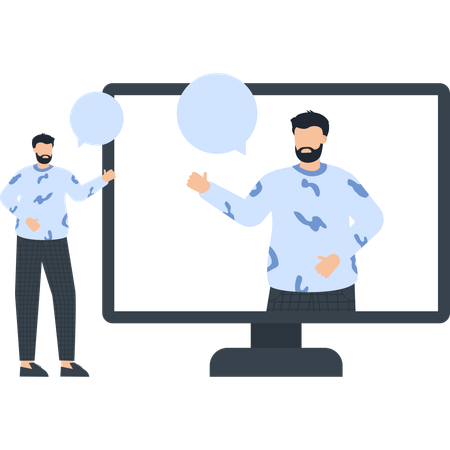 Man on Computer Screen with Speech Bubble Digital Communication  Illustration