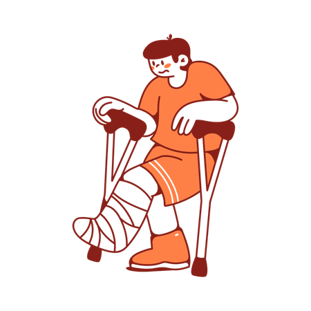 Man on crutches with bandaged leg  Illustration