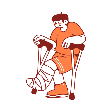 Man on crutches with bandaged leg  Illustration
