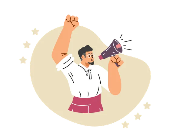 Man on demonstration with loudspeaker and megaphone  Illustration