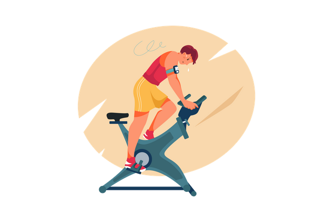 Man on exercise cycle working out Illustration
