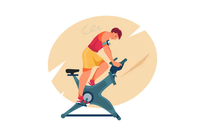 Man on exercise cycle working out  Illustration