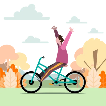 The Young Man Practiced Cycling For A Month Finally Finishing The Training He Held Out His Hand Happily Flat Vector Illustration Design Illustration