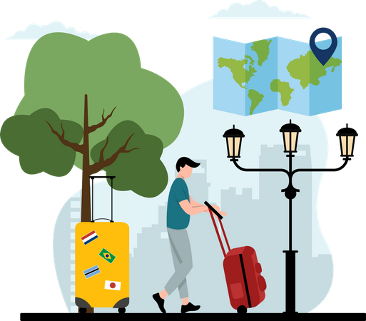 Man on global trip  Illustration