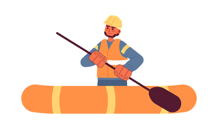 Man on inflatable boat rowing  Illustration
