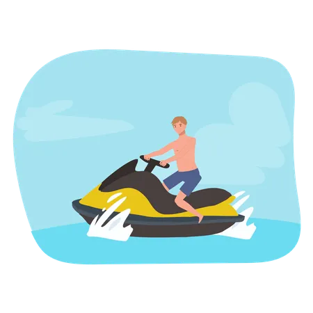 Man on Jet Ski Sped Across the Sparkling  Illustration