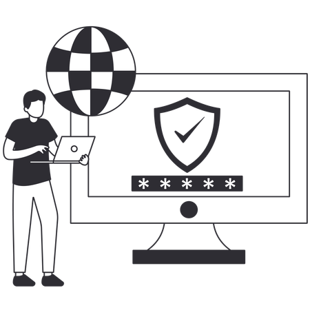 Man on laptop doing VPN Access  Illustration