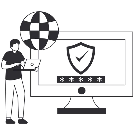 Man on laptop doing VPN Access  Illustration