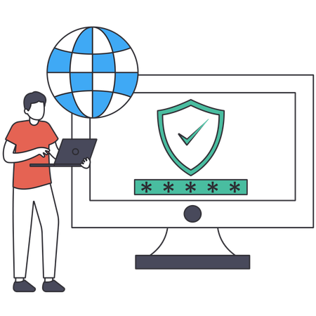 Man on laptop doing VPN Access  Illustration