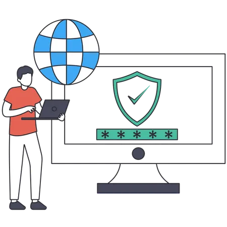 Man on laptop doing VPN Access  Illustration