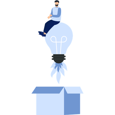 Man on Lightbulb Above Box Innovation and Thinking Outside the Box  Illustration