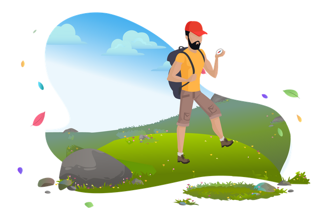 Man on mountain hiking  Illustration