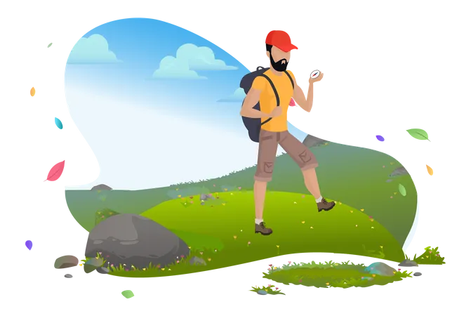 Man on mountain hiking  Illustration