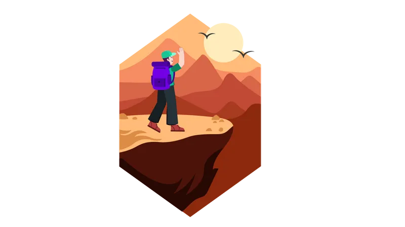 Man on mountain hiking  Illustration