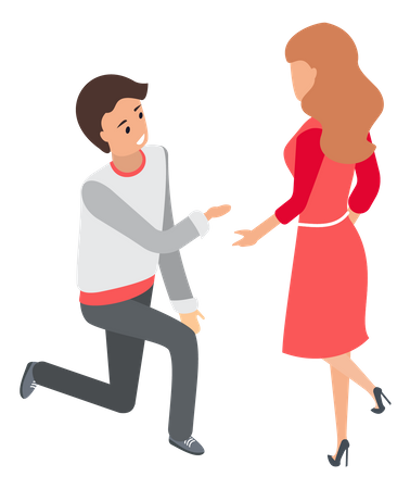 Man on one knee makes marriage proposal to his girlfriend Illustration