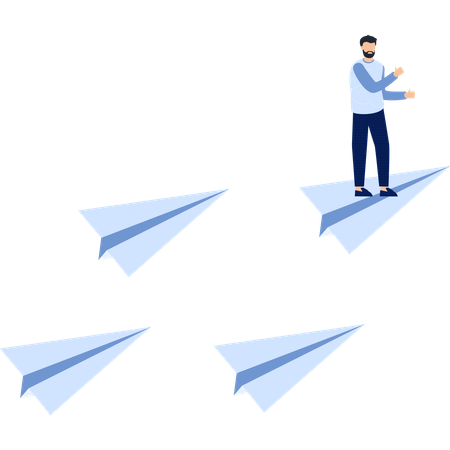 Man on Paper Airplane  of Innovation Business Success and Creative Thinking  Illustration