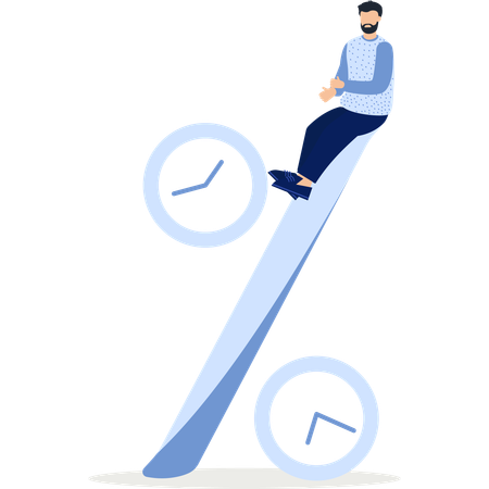 Man on Percentage Symbol with Clocks Time Management  Illustration