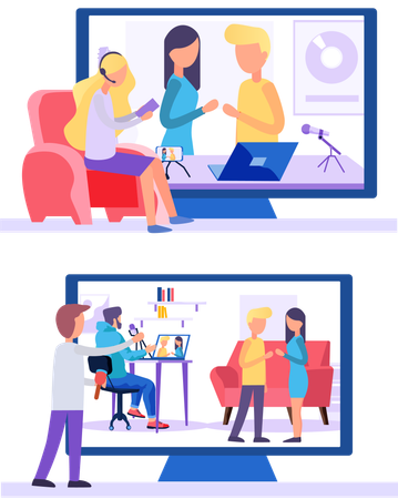 Man on screen is processing the video  Illustration