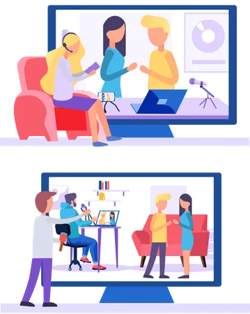 Man on screen is processing the video  Illustration