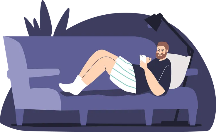 Man on sofa with smartphone Illustration