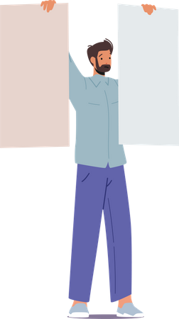 Man on strike holding placards  イラスト