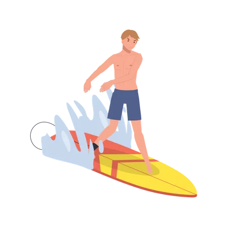 Man on the surf board while riding on the waves  Illustration