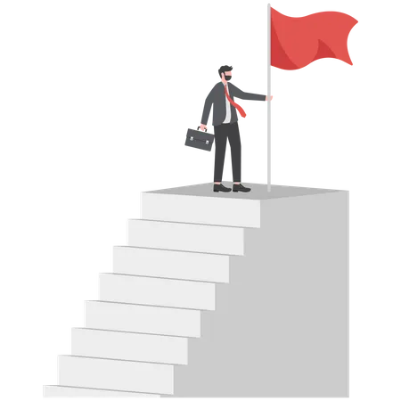 Man On The Top Of Stairs Business Concept Of Victory And Success Illustration