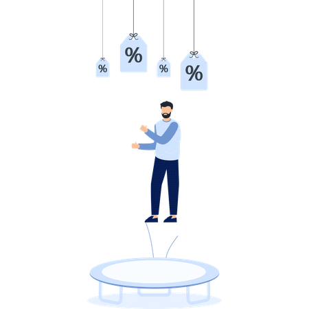 Man on Trampoline with Percentage Tags  Illustration